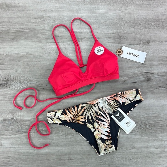 ☀️HURLEY☀️RIP CURL☀️ SOLID ADJUSTABLE BIKNI TOP HAVANA CHEEKY HIPSTER BIKINI - Picture 2 of 15